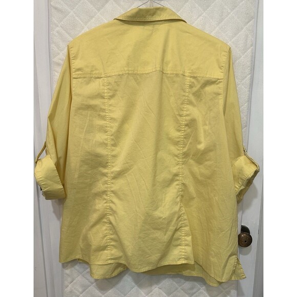 Christopher & Banks Blouse Top Long Sleeve Roll Tab Yellow Size 3X Cotton Blend - Picture 2 of 5